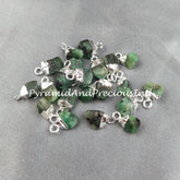 Emerald Pendant Connectors, Rough Connectors, Electroplated Single Bail Connectors, Natural Raw Emerald, Sold By Piece